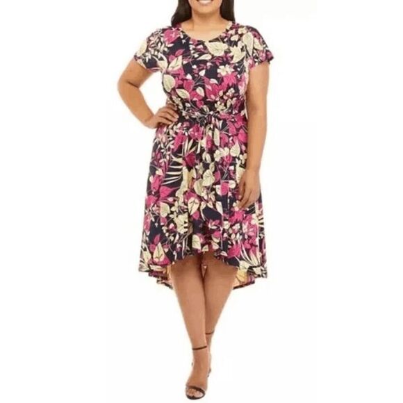 Robbie Bee Floral Plus Size High-Low Midi Dress 2X - Picture 1 of 6